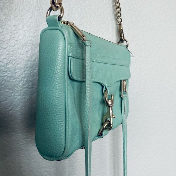 Rebecca Minkoff Gold Chain Aqua Mint Crossbody Purse Bag - Picture 4 of 16